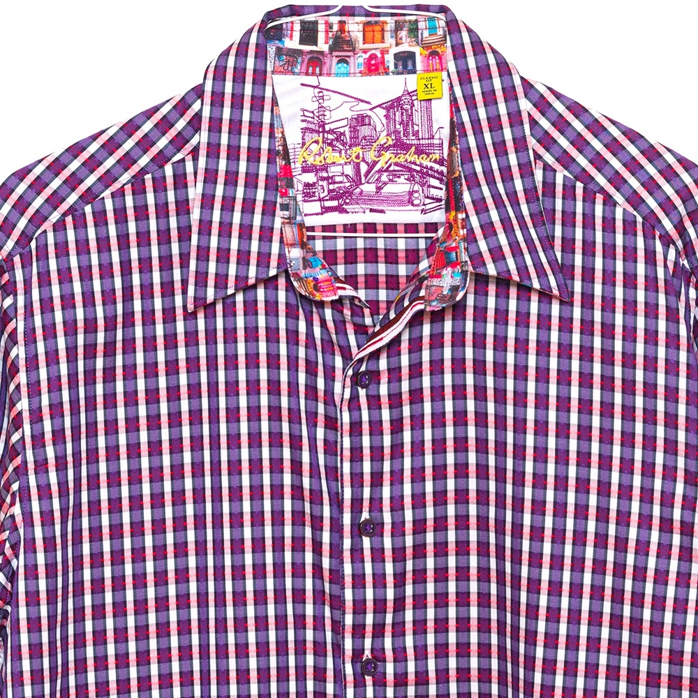 ROBERT GRAHAM MENS LS COTTON SHIRT PURPLE PINK WHITE CHECK XL